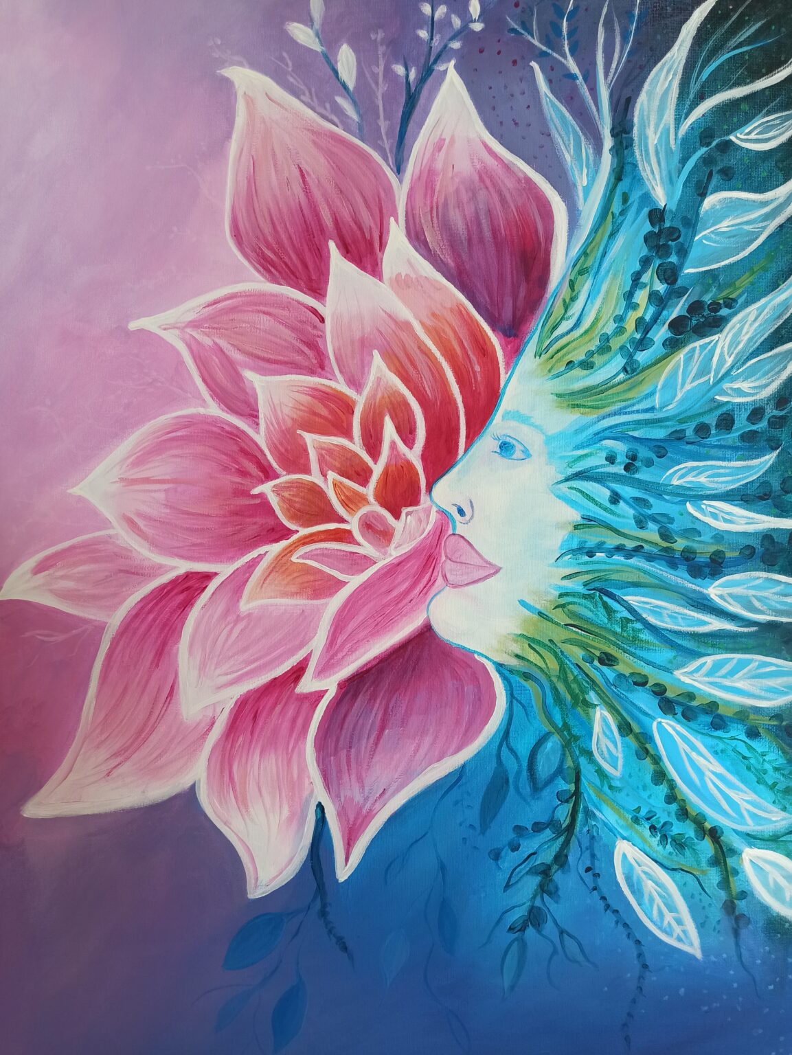 Ten obraz powstał na przełomie zimy i wiosny - w czasie, kiedy przyroda budzi się do życia.